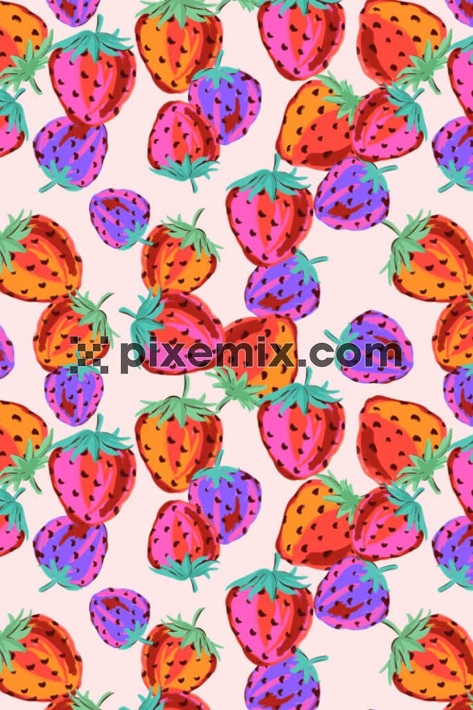 Watercolor strawberry and abstract brush stroke product graphic with seamless repeat pattern