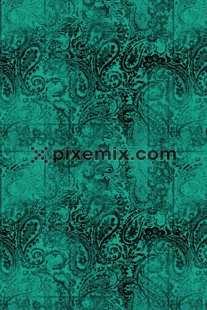 Watercolor paisley product graphic with seamless repeat pattern