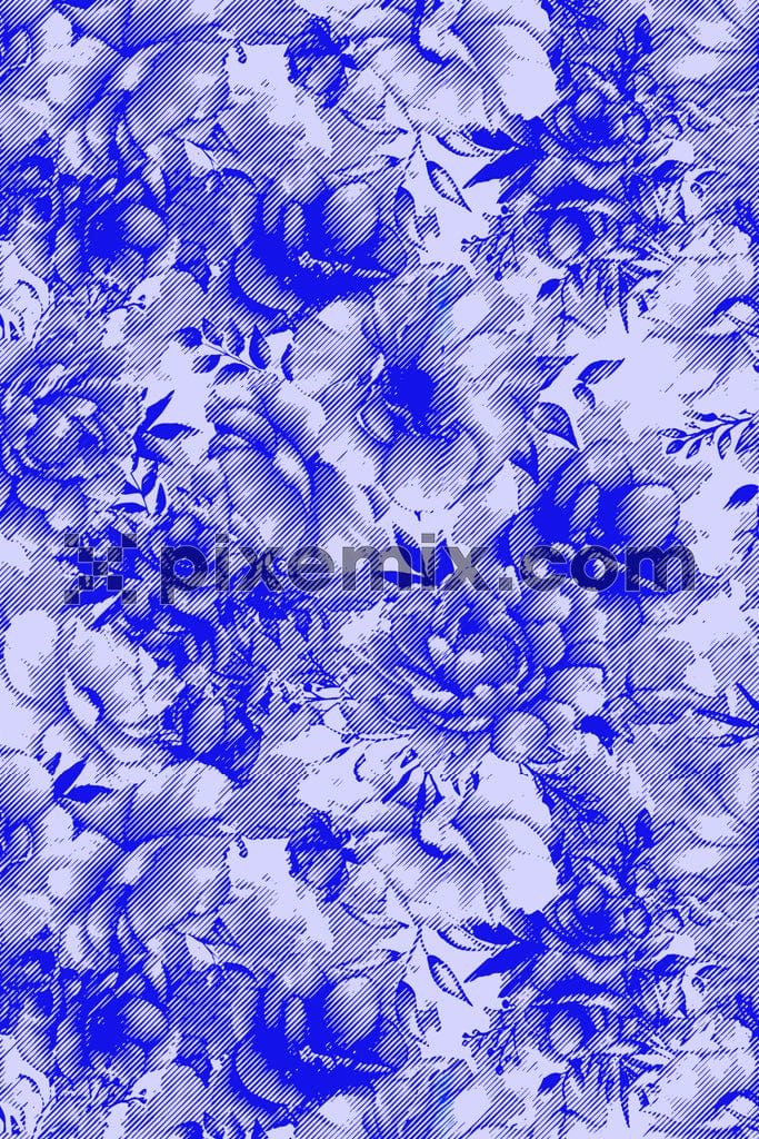 Lineart florals and and leaves product graphic wirh seamless repeat pattern