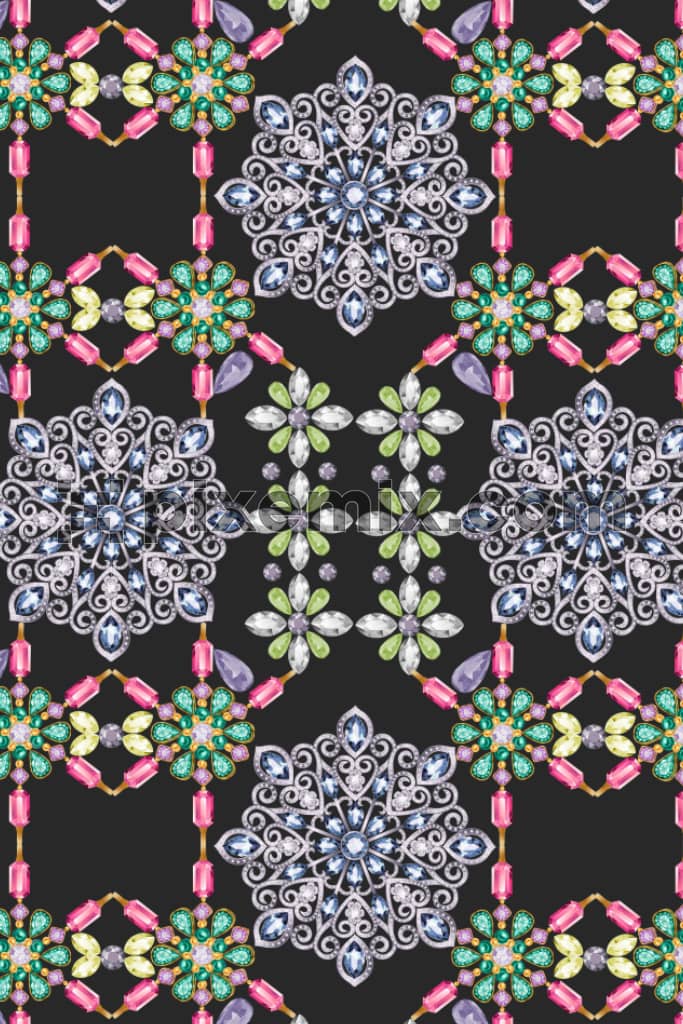Abstract florals product graphic with seamless repeat pattern