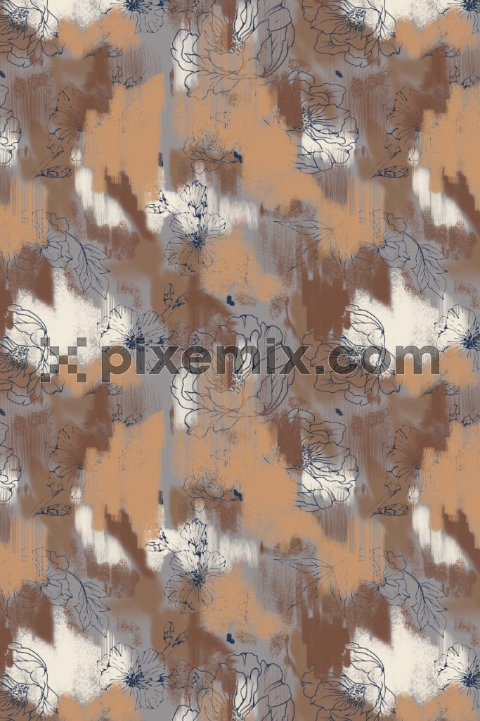 Watercolor brush stroke and florals product graphic with seamless repeat pattern