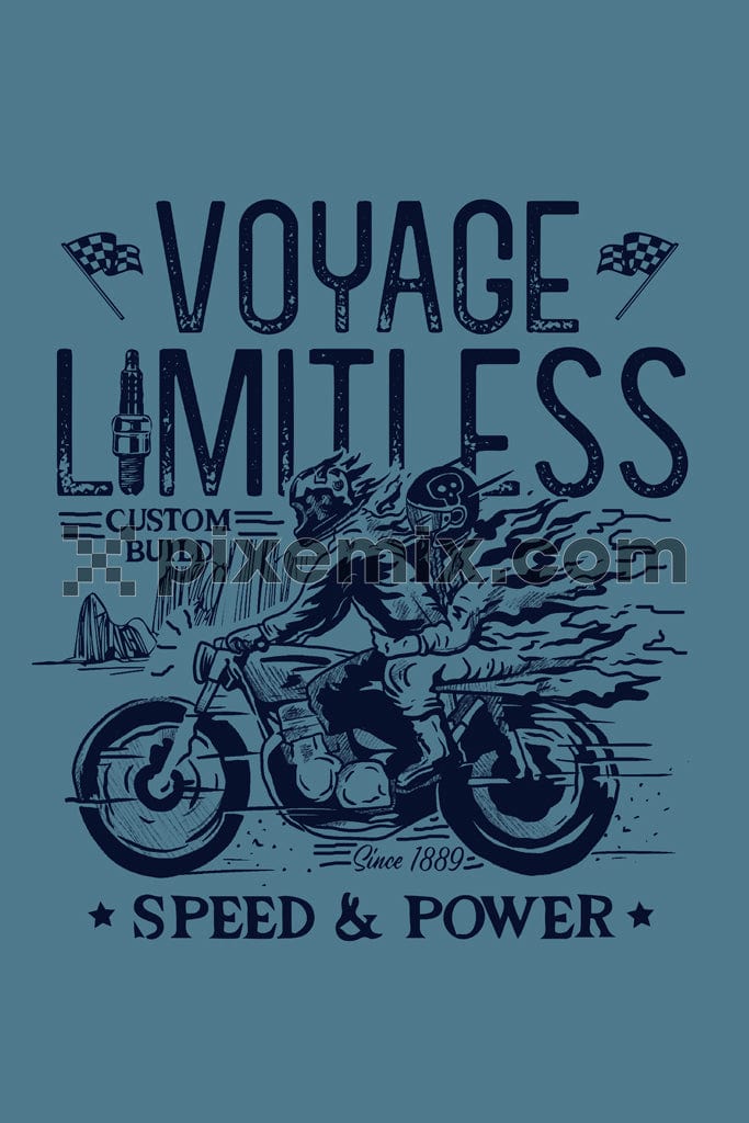 Doodle art inspired biker and typography product graphic