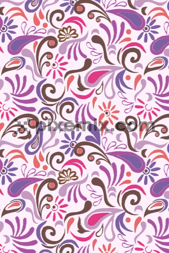 Doodle paissley art product graphic with seamless repeat pattern