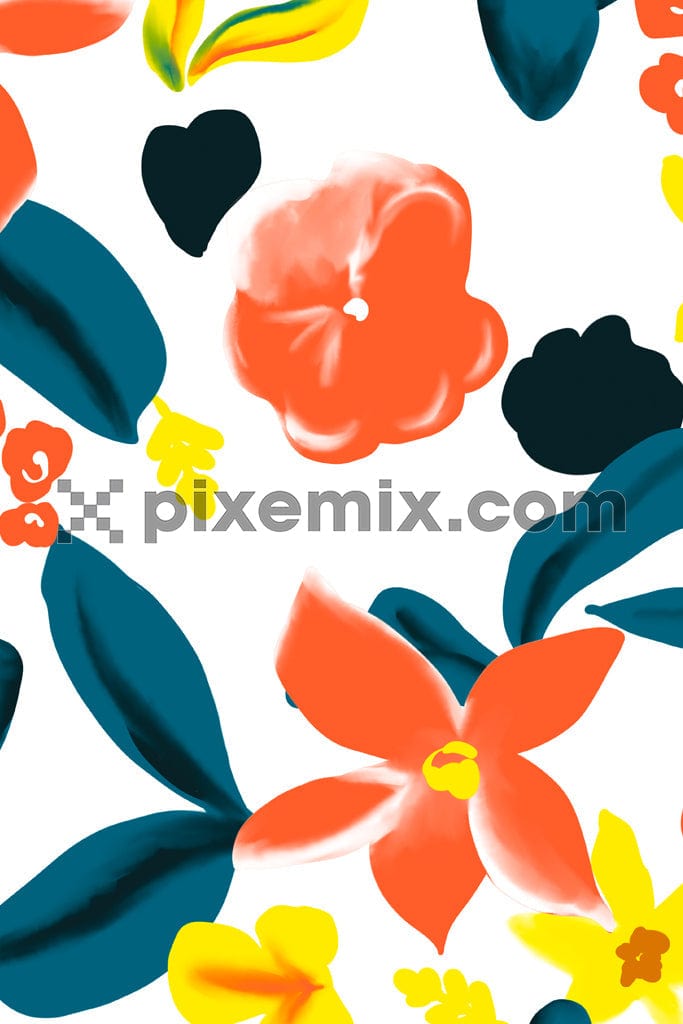 Digital art inspired watercolor florals product graphic with seamless repeat pattern