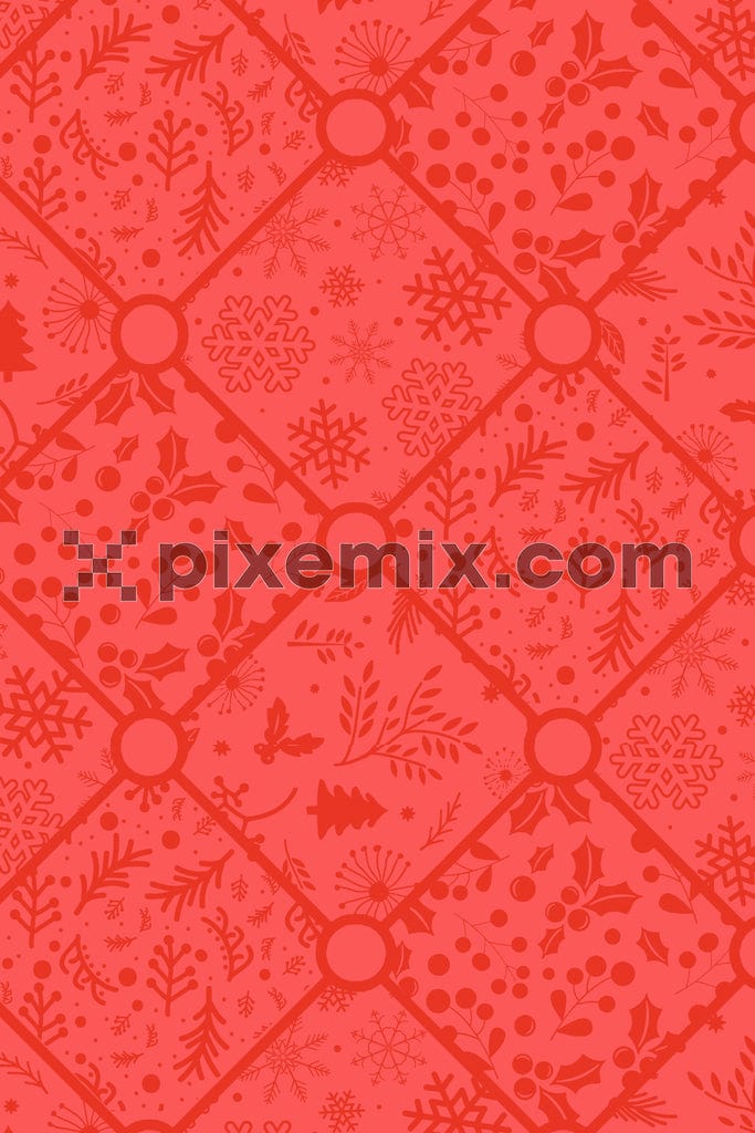 Christmas inspired monochrome leaves product graphic with seamless repeat pattern