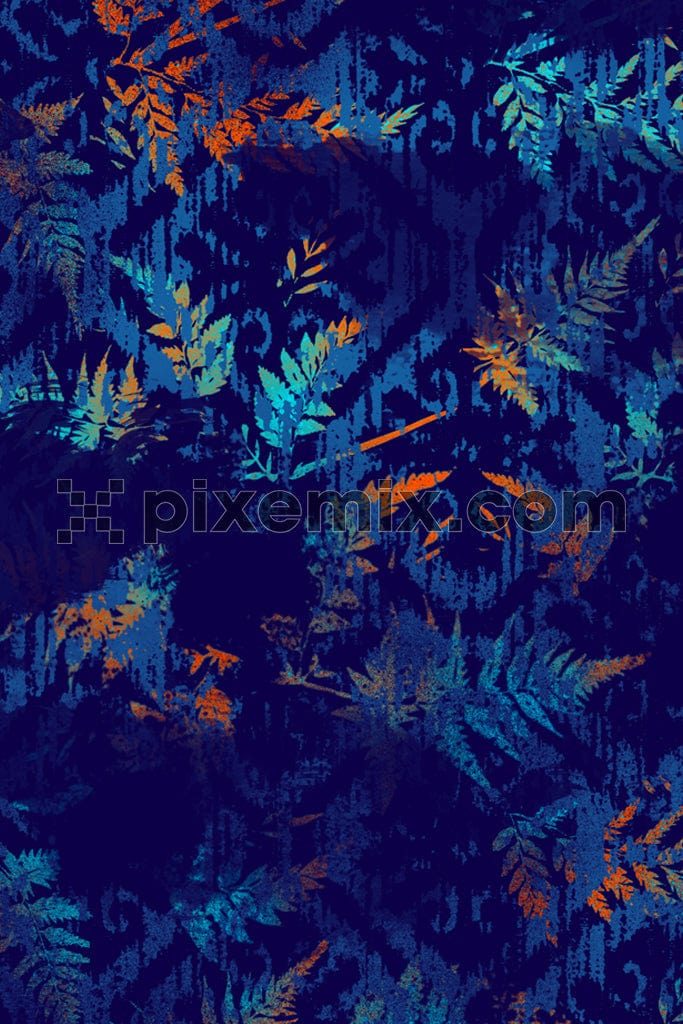 Watercolor leaves product graphic with seamless repeat pattern