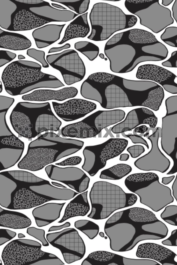 Monochrome art inspired abstract camouflage product graphic with seamless repeat pattern