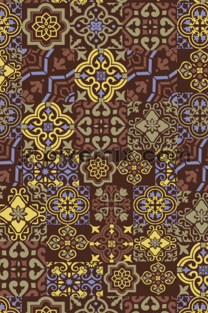 Persian art inspired product graphic with seamless repeat pattern