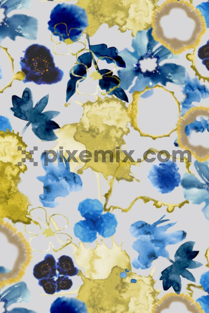 Abstract brush stroke florals product graphic with seamless repeat pattern