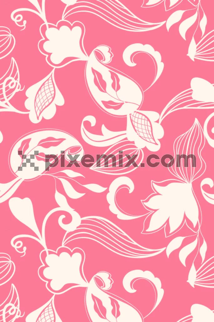Doodle art inspired paisley florals product graphic with seamless repeat pattern