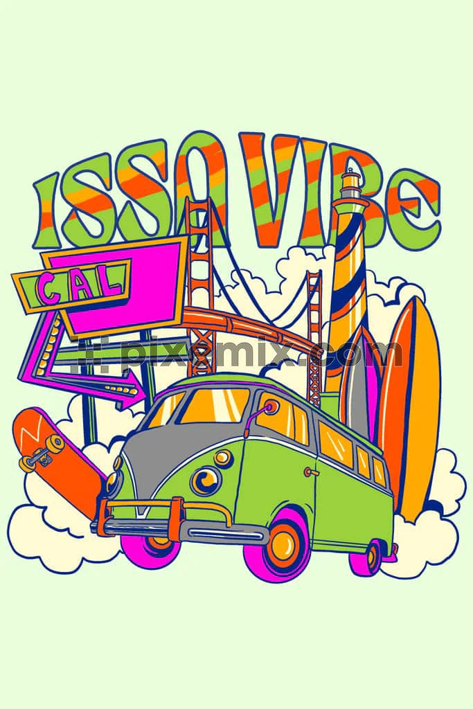 Summervibes inspired vector van and typography product graphic