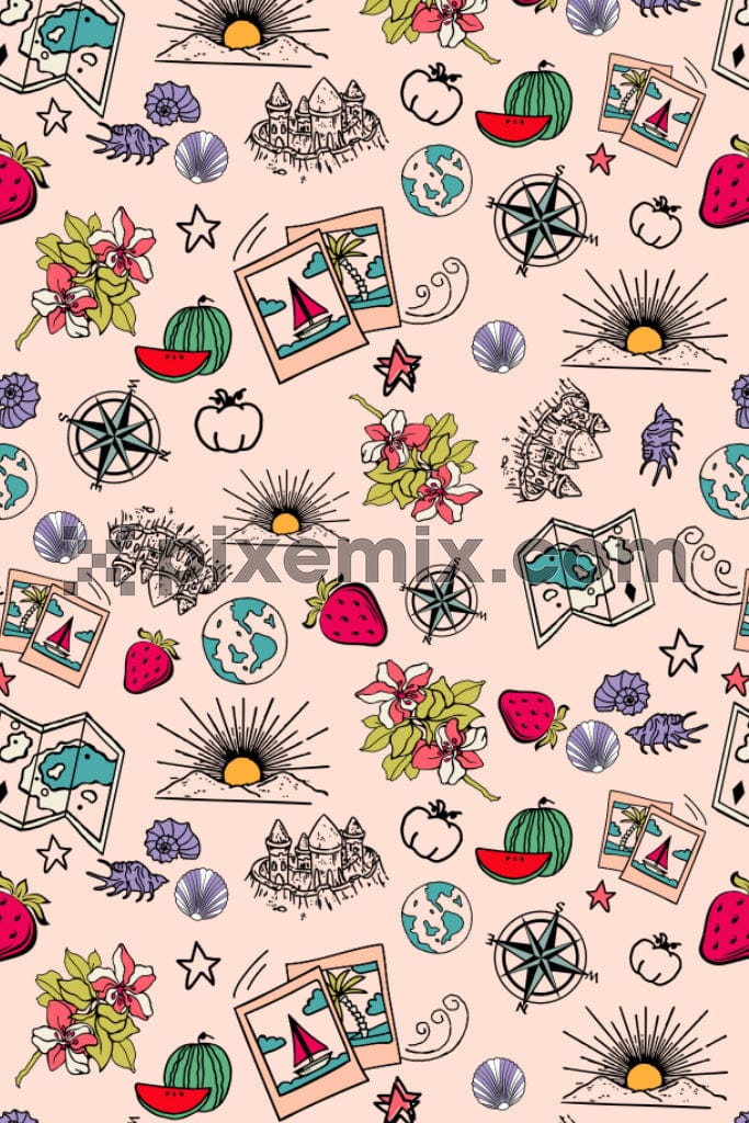 Vacation inspired product graphic with seamless repeat pattern