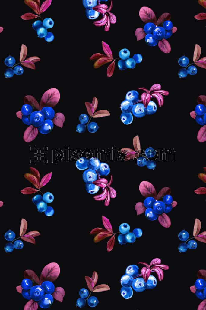 watercolor berry and leaves product graphic with seamless repeat pattern
