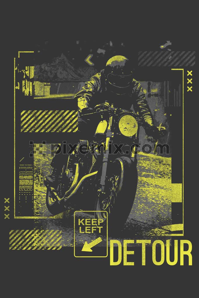 Monochrome biker typography product graphic