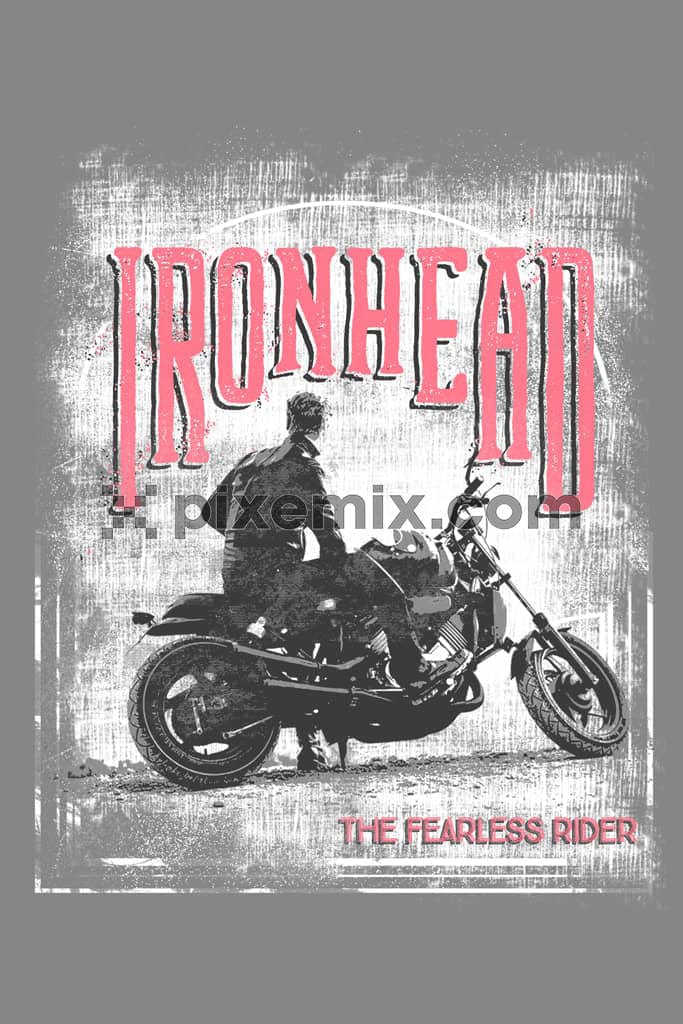 Monotone biker with abstract typography  product graphic