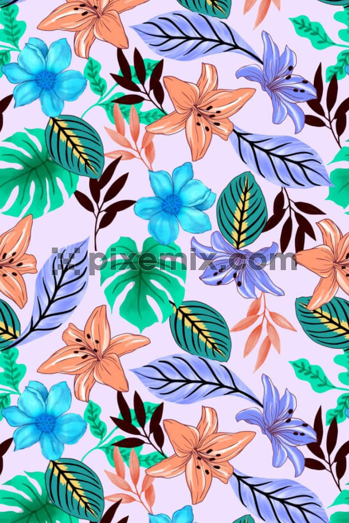 Florals and leaves product graphicwith seamless repeat pattern