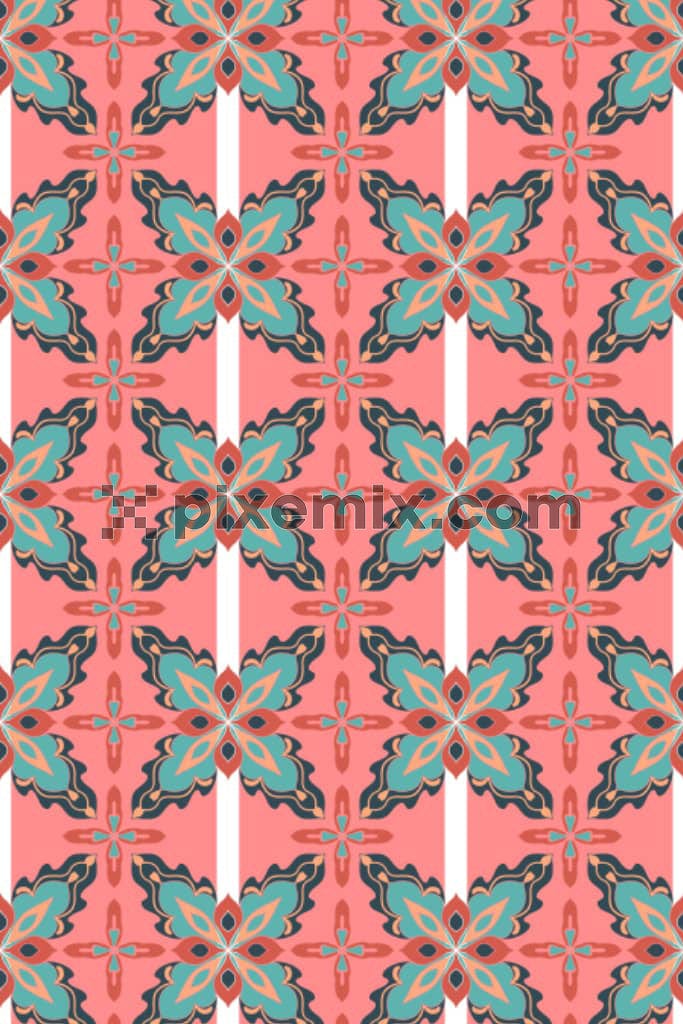 Vector florals product graphic with seamless repeat pattern