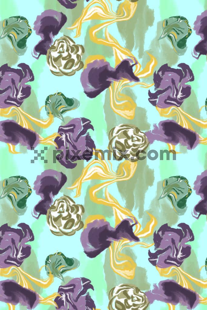 Watercolor brush stroke and leaf product graphic with seamless repeat pattern