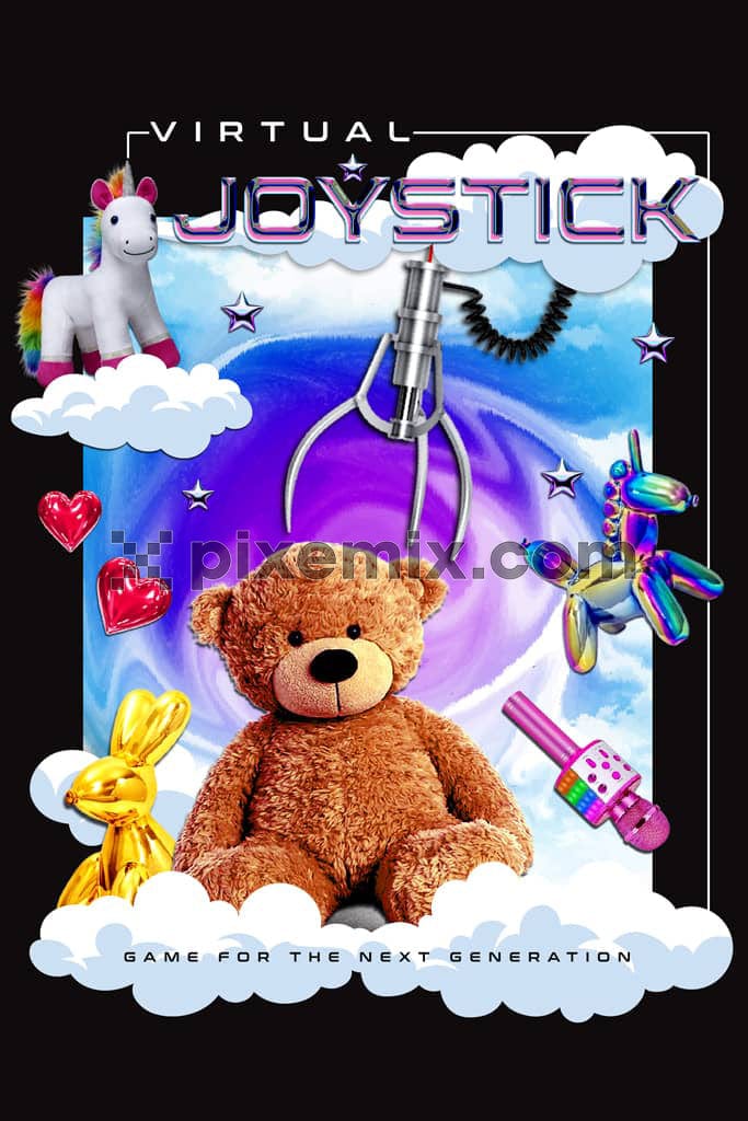 Photomanipulation inspired teddy and toy product graphic