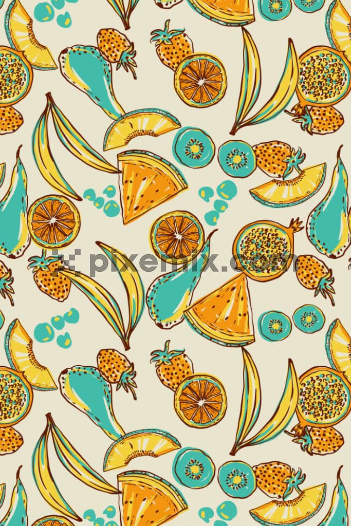 Abstract fruits product graphic with seamless repeat pattern
