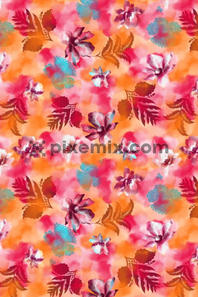 Abstract brush stroke and florals product graphic with seamless repeat pattern
