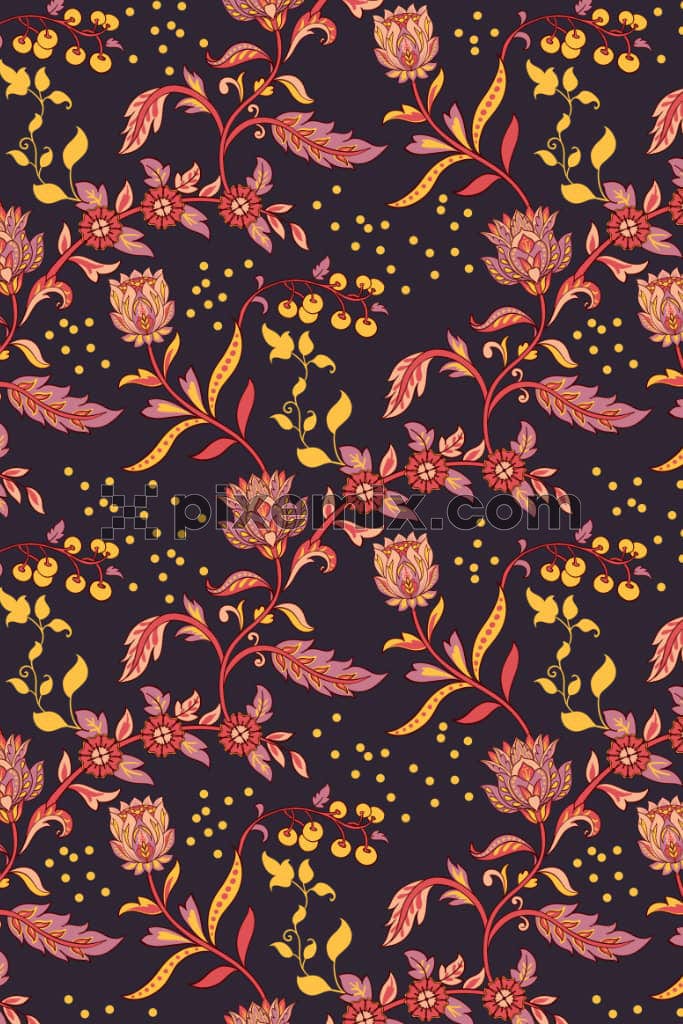 Florals chintz and leaf product graphic with seamless repeat pattern