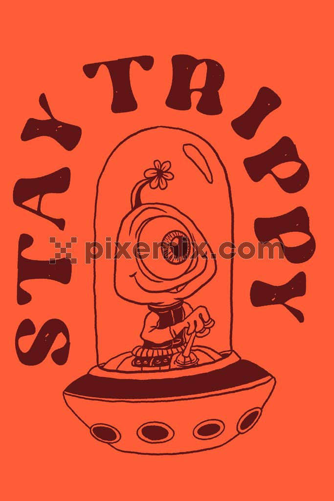 Cartoon ufo with typography product graphic