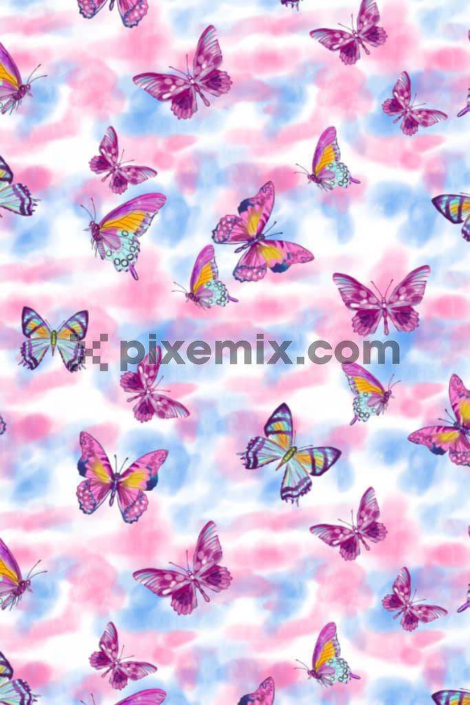 Abstract brush stroke and butterfly product graphic with seamless repeat pattern