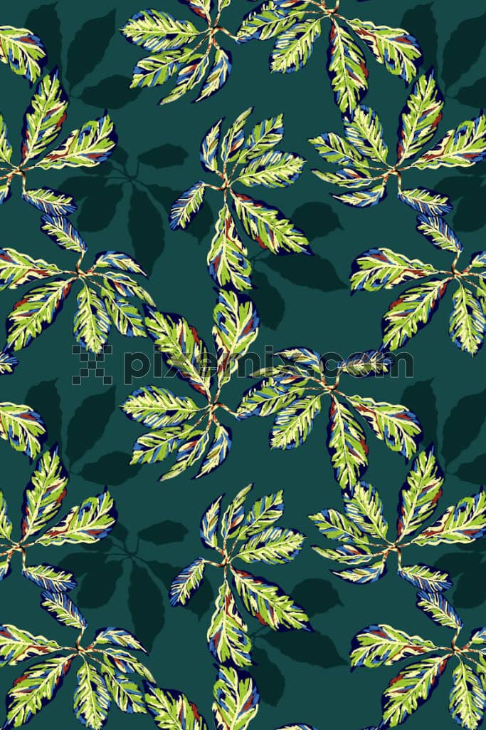 Camo leaves product graphic with seamless repeat pattern