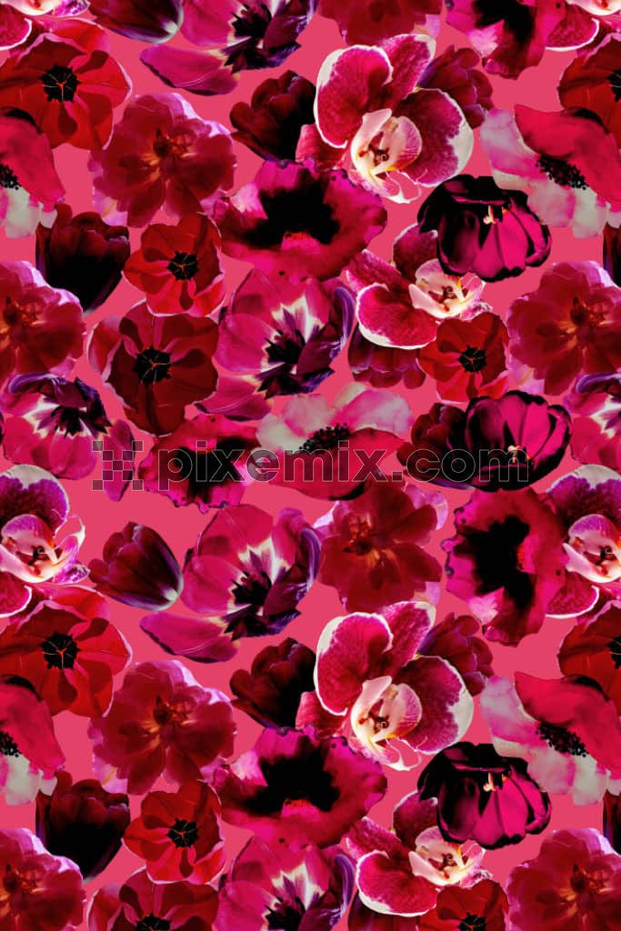 Abstract florals product graphic with seamlss repeat pattern
