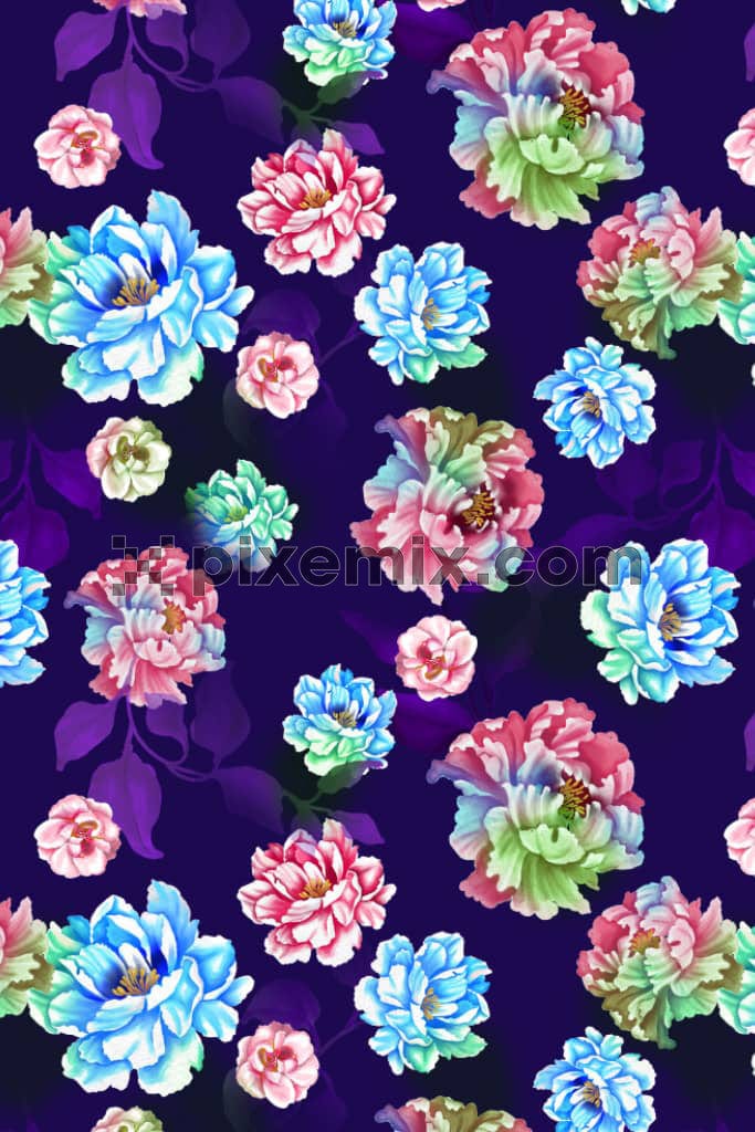 Abstract florals product graphic with seamlss repeat pattern