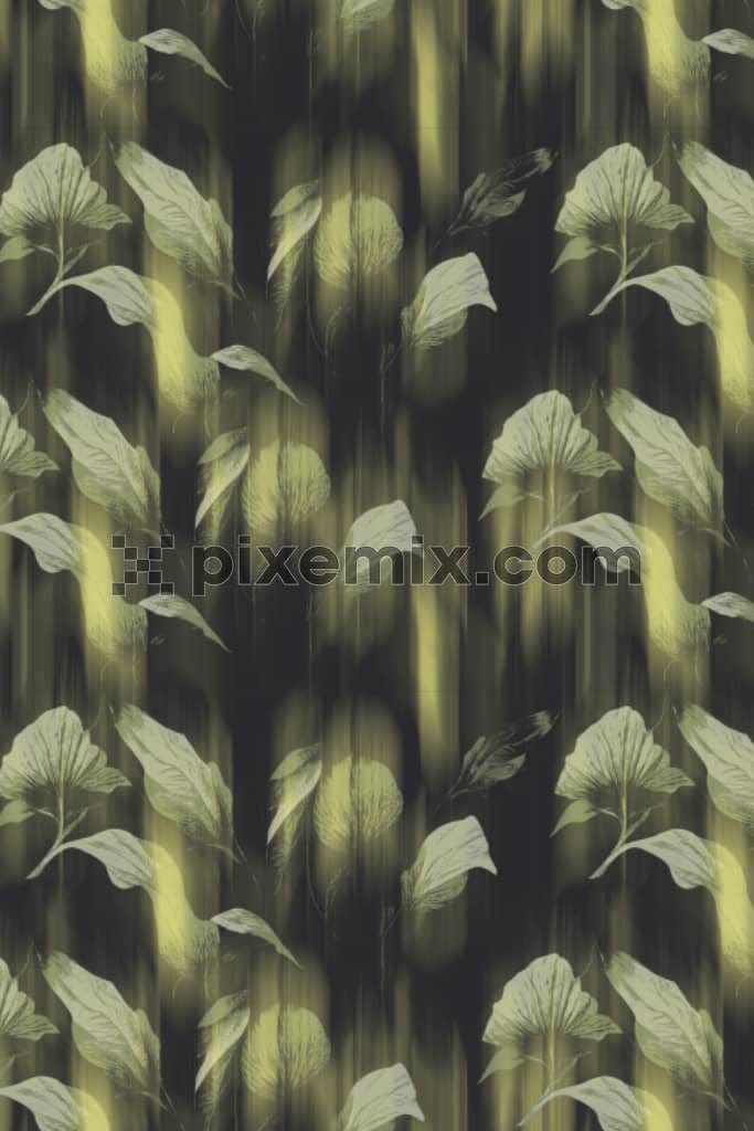 Watercolor brush stroke and leaves product graphic with seamless repeat pattern