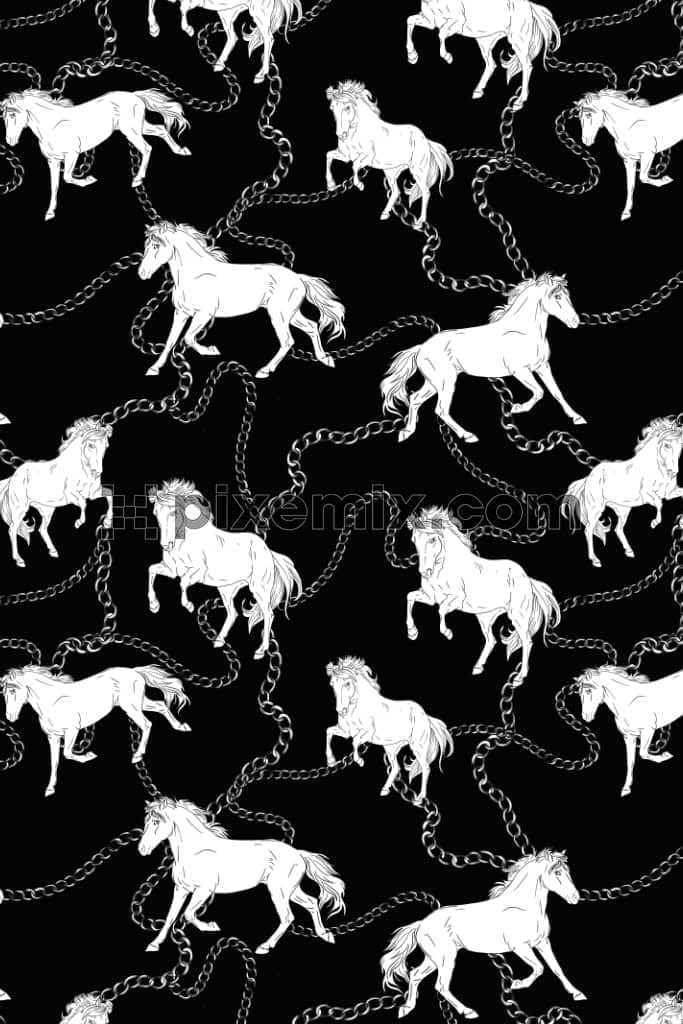 Horses around chain product graphic with seamless repeat pattern