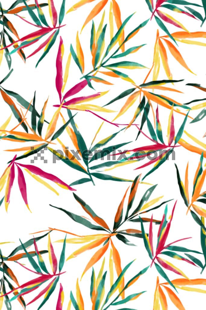 Tropical bamboo leaves product graphic with seamless repeat pattern