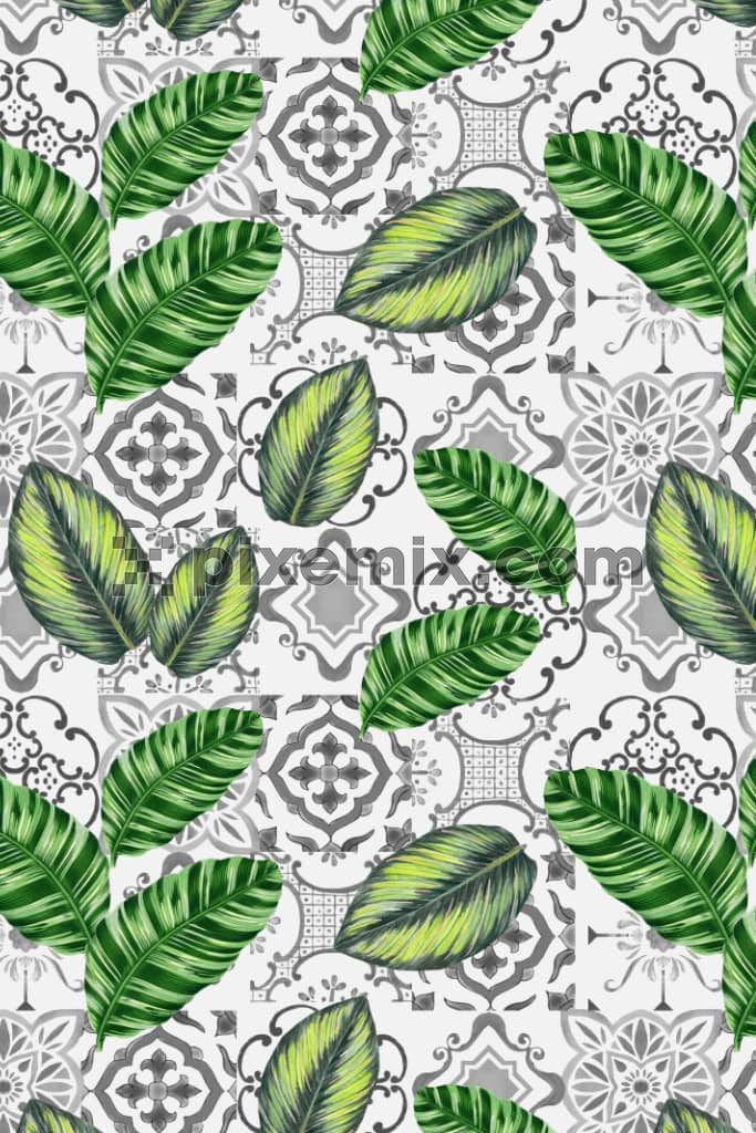 Tropical leaves and morocco art product graphic with seamless repeat pattern