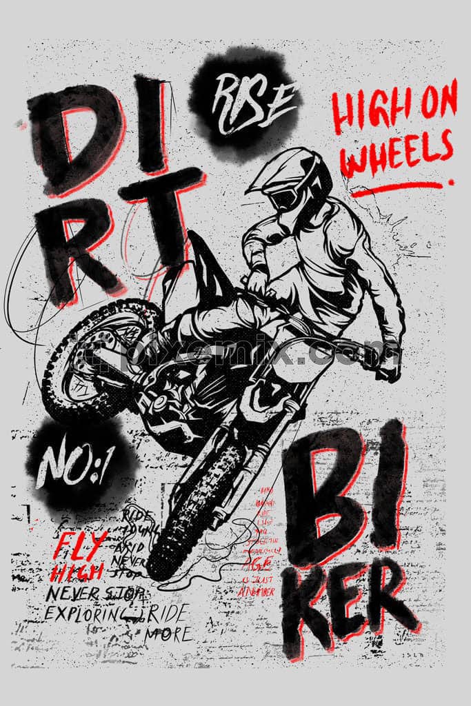 Off-road biker and adstract typography product graphic