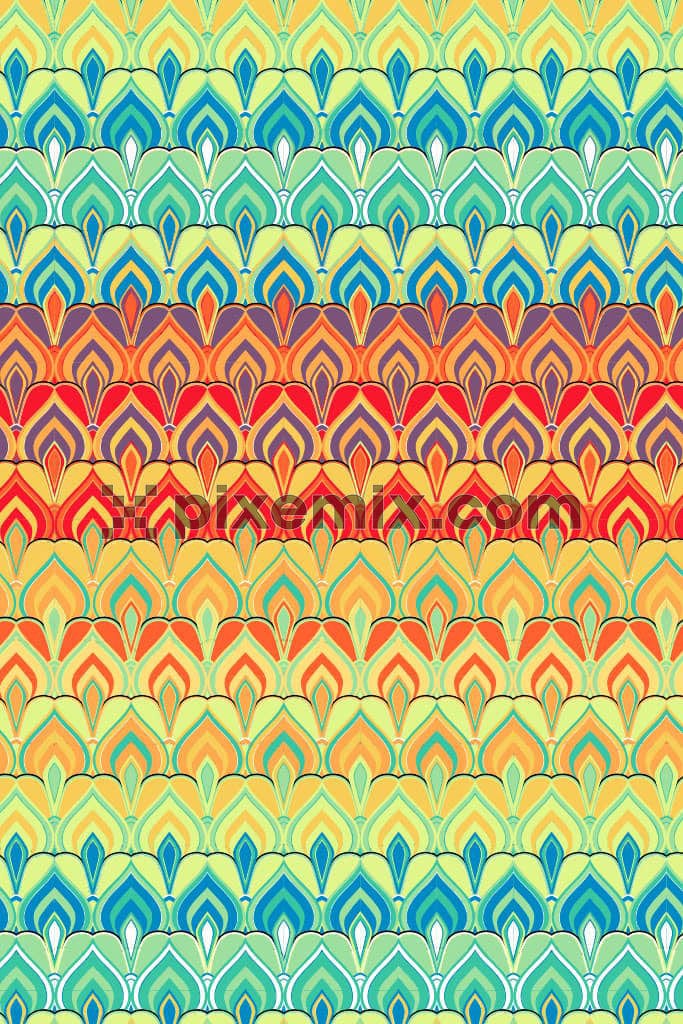 Abstract multicolored leaves product graphic with seanless repeat pattern