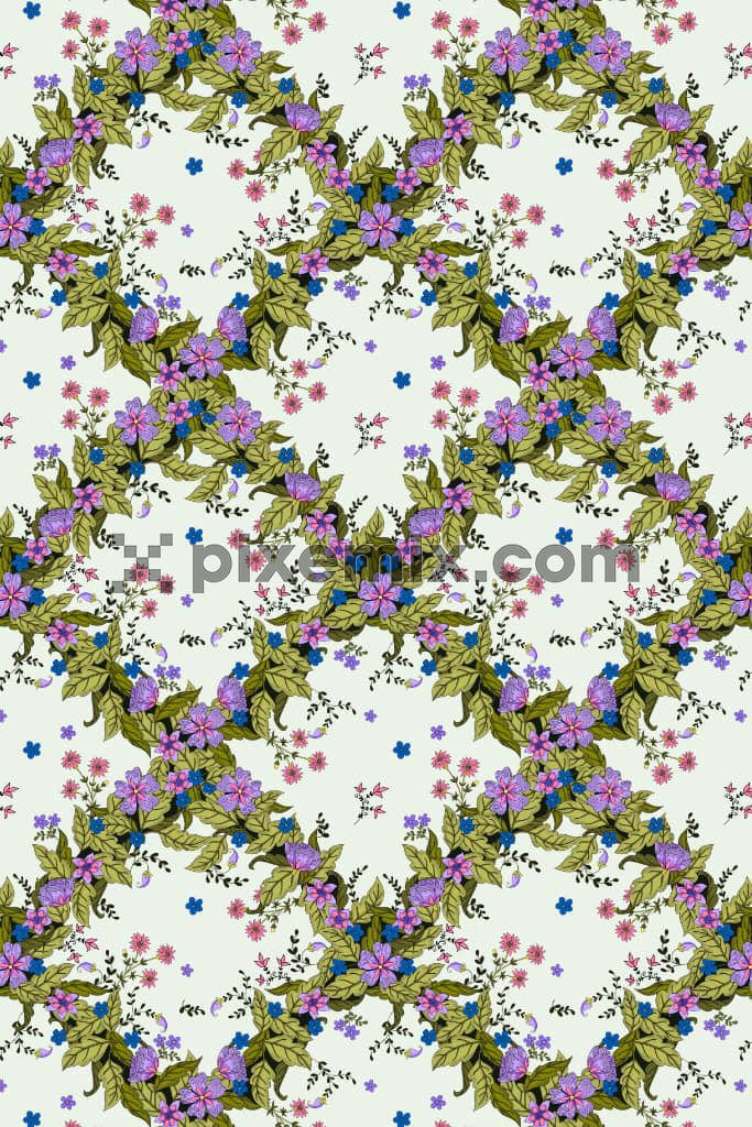 Tropical florals jali product graphic with seamless repeat pattern