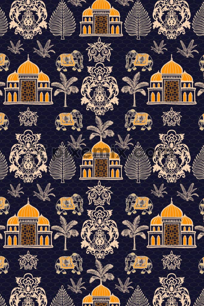 Taj Mahal and elephants product graphic with seamless repeat pattern
