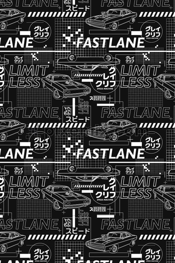 Vintage car and gride produt graphic with seamless repeat pattern