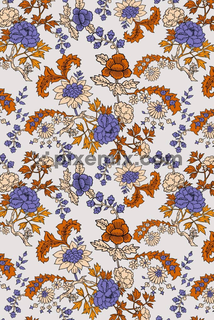 Vector florals and leaves product graphic with seamless repeat pattern
