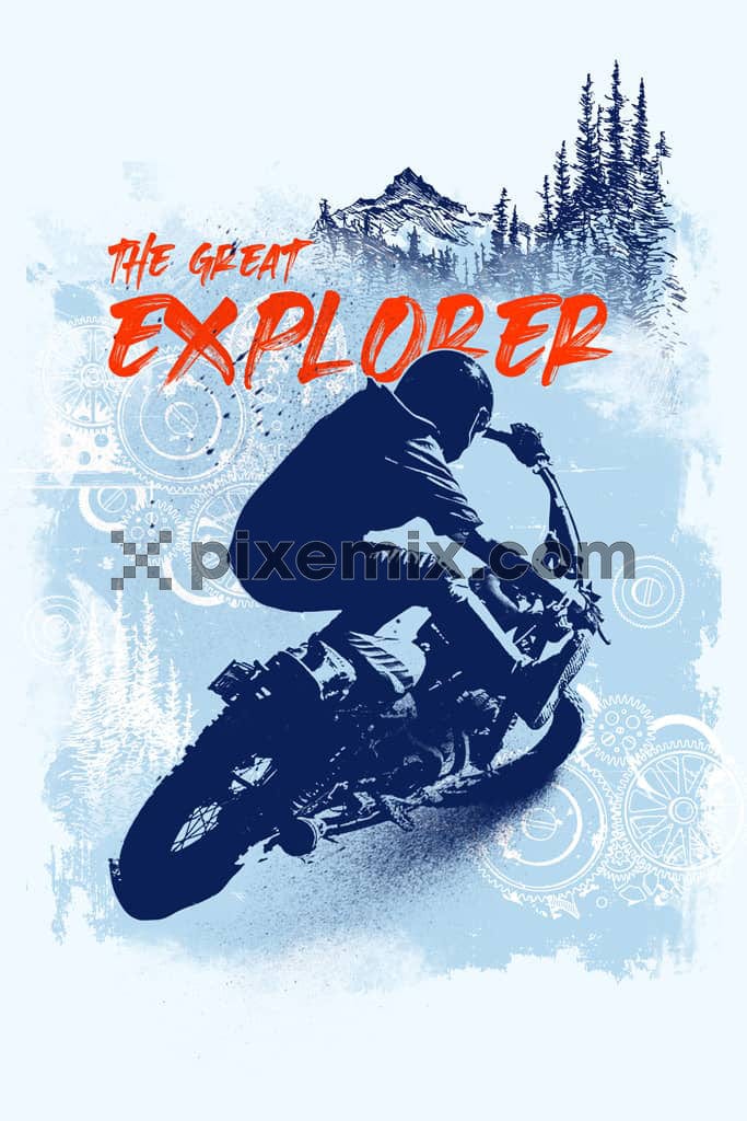 Watercolor art inspired biker with typography product graphic