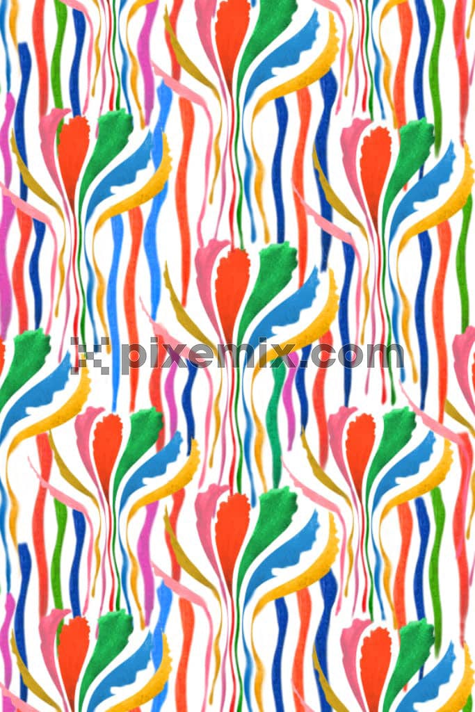 Watercolor stripe and leaves product graphic with seamless repeat pattern