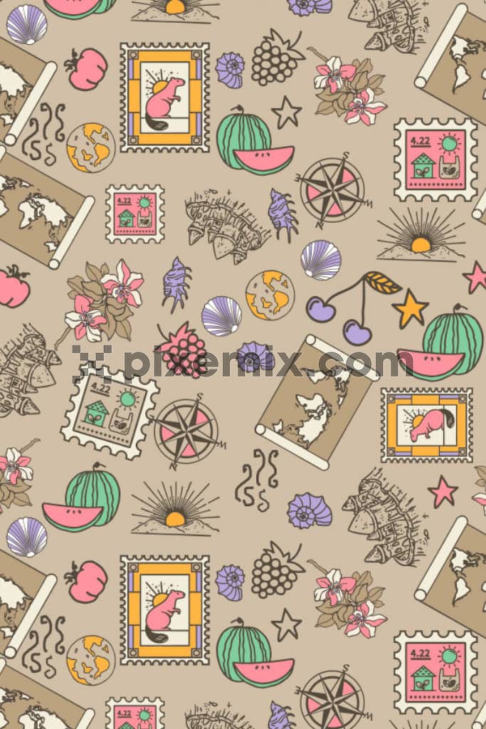 Playful doodle poster icon product graphic with seamless repeat pattern