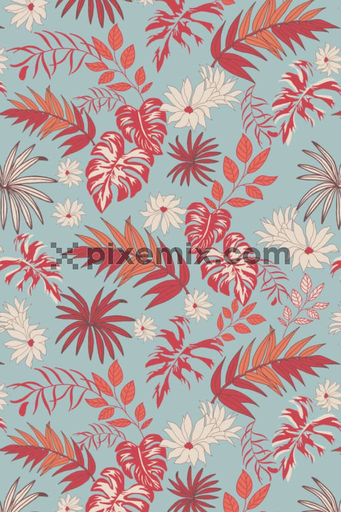 Vector leaves product graphic with seamless repeat pattern