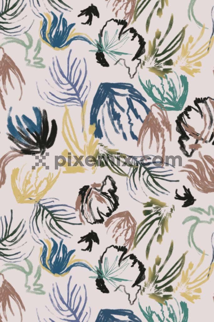 Handdrawn florals brush stroke product graphic with seamless repeat pattern
