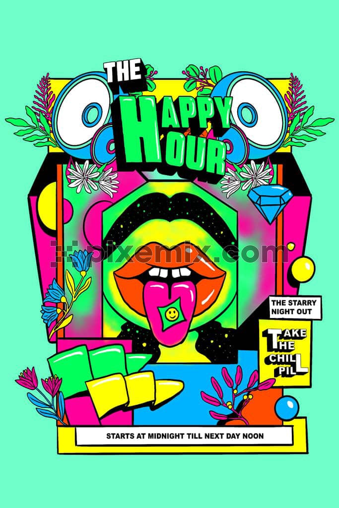 Imagination with the surreal art-inspired happy hour product graphic