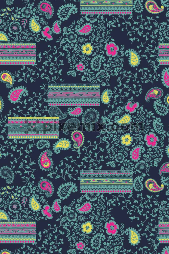 Paisley meets florals in a captivating product graphic with a seamless repeat pattern