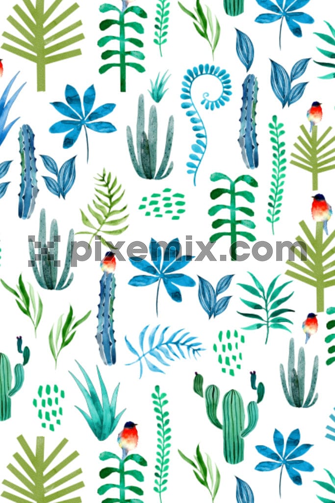 Watrcolor florals and leaves product graphic with seamless repeat pattern