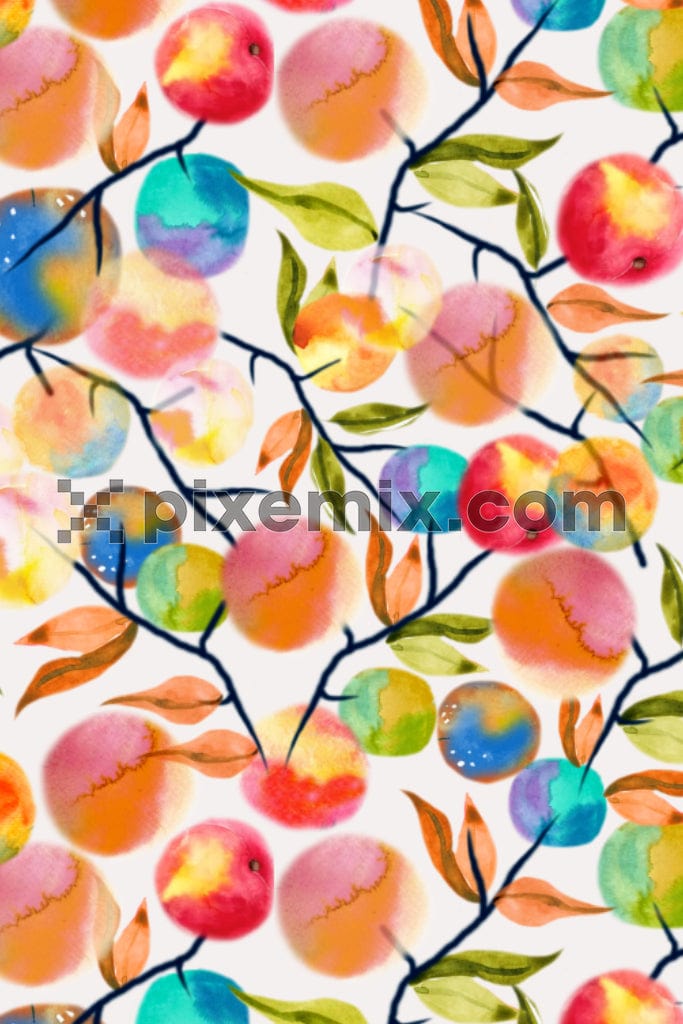 Watercolor friuts product graphic with seamless repeat pattern